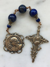 Load image into Gallery viewer, Three Hail Mary Chaplet - Joan of Arc - Lapis and Bronze CeCeAgnes
