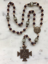 Load image into Gallery viewer, Sacred Heart Chaplet - Holy Face Chaplet - Blessed Sacrament Chaplet - Garnet and Moonstone Gemstones - Bronze CeCeAgnes
