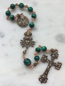 Pocket Servite Rosary - Malachite - Bronze - Seven Sorrows Chaplet - Our Lady of Sorrows