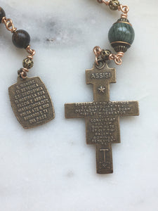 St. Francis Pocket Rosary - Bronzite and Green Chrysoberyl - Francisican Tenner - Bronze - Confirmation - Single Decade Rosary CeCeAgnes