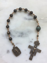 Load image into Gallery viewer, St. Francis Pocket Rosary - Bronzite and Green Chrysoberyl - Francisican Tenner - Bronze - Confirmation - Single Decade Rosary CeCeAgnes
