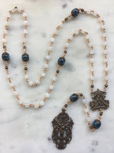 Load image into Gallery viewer, Angels with Our Lady Rosary - Wire wrapped - Moonstone and Kyanite Gemstones - Bronze
