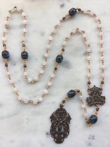 Angels with Our Lady Rosary - Wire wrapped - Moonstone and Kyanite Gemstones - Bronze