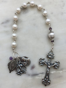 Beautiful Single Decade Rosary! - Freshwater Pearls - Sterling Silver - St. Michael - Mary and Baby - Sacred Heart CeCeAgnes