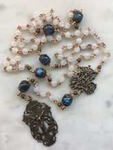 Load image into Gallery viewer, Angels with Our Lady Rosary - Wire wrapped - Moonstone and Kyanite Gemstones - Bronze
