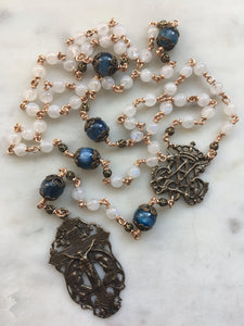 Angels with Our Lady Rosary - Wire wrapped - Moonstone and Kyanite Gemstones - Bronze