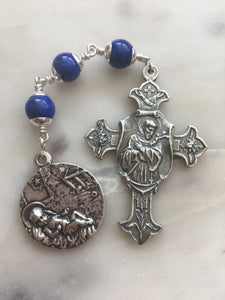 Christmas Chaplet - Saint Francis and First Nativity - Sterling and Sterling Silver - Lapis - Beautiful!! CeCeAgnes