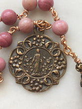 Load image into Gallery viewer, Pink Pocket Rosary - Miraculous Medal Tenner - Rhodonite Gemstones - Bronze - Single Decade Rosary CeCeAgnes
