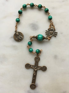 Pocket Servite Rosary - Malachite - Bronze - Seven Sorrows Chaplet - Our Lady of Sorrows CeCeAgnes