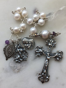 Beautiful Single Decade Rosary! - Freshwater Pearls - Sterling Silver - St. Michael - Mary and Baby - Sacred Heart CeCeAgnes