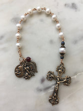 Load image into Gallery viewer, Beautiful Single Decade Rosary! - Freshwater Pearls - Bronze - St. Michael - Mary and Baby - Sacred Heart CeCeAgnes
