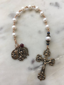 Beautiful Single Decade Rosary! - Freshwater Pearls - Bronze - St. Michael - Mary and Baby - Sacred Heart CeCeAgnes