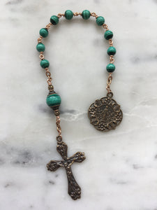 Pocket Rosary - Green Tenner - Malachite Gemstones - Bronze Medals - Single Decade Rosary CeCeAgnes