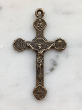 Load image into Gallery viewer, Large Lourdes Crucifix Pendant -  Bronze - Antique Reproduction - 1523 CeCeAgnes Rosary Parts
