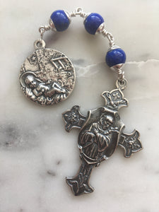 Christmas Chaplet - Saint Francis and First Nativity - Sterling and Sterling Silver - Lapis - Beautiful!! CeCeAgnes