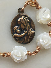 Load image into Gallery viewer, Three Hail Mary Chaplet - Saint Benedict - Shell Carved Roses and Bronze Medals
