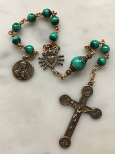 Pocket Servite Rosary - Malachite - Bronze - Seven Sorrows Chaplet - Our Lady of Sorrows CeCeAgnes