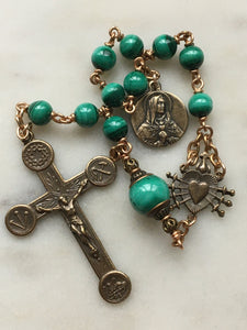 Pocket Servite Rosary - Malachite - Bronze - Seven Sorrows Chaplet - Our Lady of Sorrows CeCeAgnes