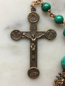 Pocket Servite Rosary - Malachite - Bronze - Seven Sorrows Chaplet - Our Lady of Sorrows CeCeAgnes