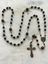 Load image into Gallery viewer, Saint Joseph Black Onyx Rosary - Bronze Medals - Lilies Crucifix CeCeAgnes
