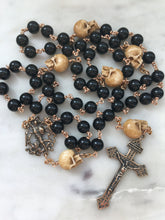 Load image into Gallery viewer, Memento Mori Rosary - Saint Michael- Onyx and Ox Bone Skulls - Bronze - Wire-wrapped - Pardon Crucifix
