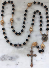 Load image into Gallery viewer, Memento Mori Rosary - Saint Michael- Onyx and Ox Bone Skulls - Bronze - Wire-wrapped - Pardon Crucifix
