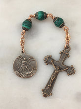 Load image into Gallery viewer, Three Hail Mary Chaplet - Malachite Gemstones and Bronze Medals - Saint Michael CeCeAgnes
