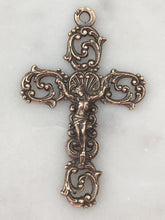 Load image into Gallery viewer, Crucifix Pendant - Openwork Elaborate Scrolls - Large - Sterling Silver- Antique Reproduction  1202 CeCeAgnes Rosary Parts
