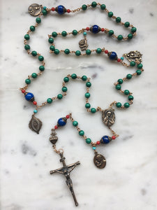 Beautiful Rosary - Malachite, Lapis, Coral, Turquoise - Bronze