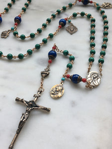 Beautiful Rosary - Malachite, Lapis, Coral, Turquoise - Bronze