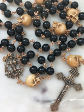 Load image into Gallery viewer, Memento Mori Rosary - Saint Michael- Onyx and Ox Bone Skulls - Bronze - Wire-wrapped - Pardon Crucifix
