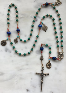 Beautiful Rosary - Malachite, Lapis, Coral, Turquoise - Bronze