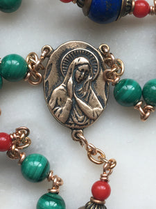 Beautiful Rosary - Malachite, Lapis, Coral, Turquoise - Bronze