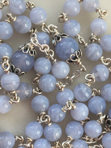 Blue Lace Agate Rosary - All Sterling Silver - Gemstones - Reproductions of Antique Medals CeCeAgnes