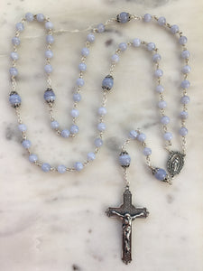 Blue Lace Agate Rosary - All Sterling Silver - Gemstones - Reproductions of Antique Medals CeCeAgnes