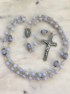 Blue Lace Agate Rosary - All Sterling Silver - Gemstones - Reproductions of Antique Medals CeCeAgnes