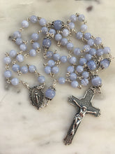 Load image into Gallery viewer, Blue Lace Agate Rosary - All Sterling Silver - Gemstones - Reproductions of Antique Medals CeCeAgnes
