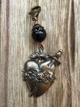 Load image into Gallery viewer, Bag Charm  Catholic Immaculate Heart Zipper Pull - Bronze and Garnet
