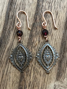 Sacred Heart Earrings - Bronze and Garnet