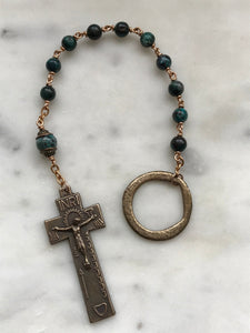 Irish Penal Rosary -Chrysocolla Gemstones - Beautiful Crucifix - Single Decade Rosary