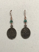 Load image into Gallery viewer, Saint Patrick and Saint Bridget Irish Earrings - Celtic - Bronze and Emerald
