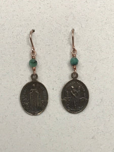 Saint Patrick and Saint Bridget Irish Earrings - Celtic - Bronze and Emerald