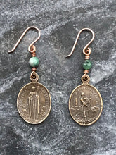 Load image into Gallery viewer, Saint Patrick and Saint Bridget Irish Earrings - Celtic - Bronze and Emerald
