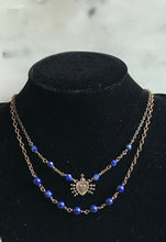 Load image into Gallery viewer, Seven Sorrows Necklace- OL of Sorrows, Lapis Gemstones and Bronze
