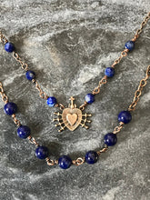 Load image into Gallery viewer, Seven Sorrows Necklace- OL of Sorrows, Lapis Gemstones and Bronze
