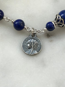 Lapis Rosary Bracelet - All Sterling - Wire-wrapped CeCeAgnes