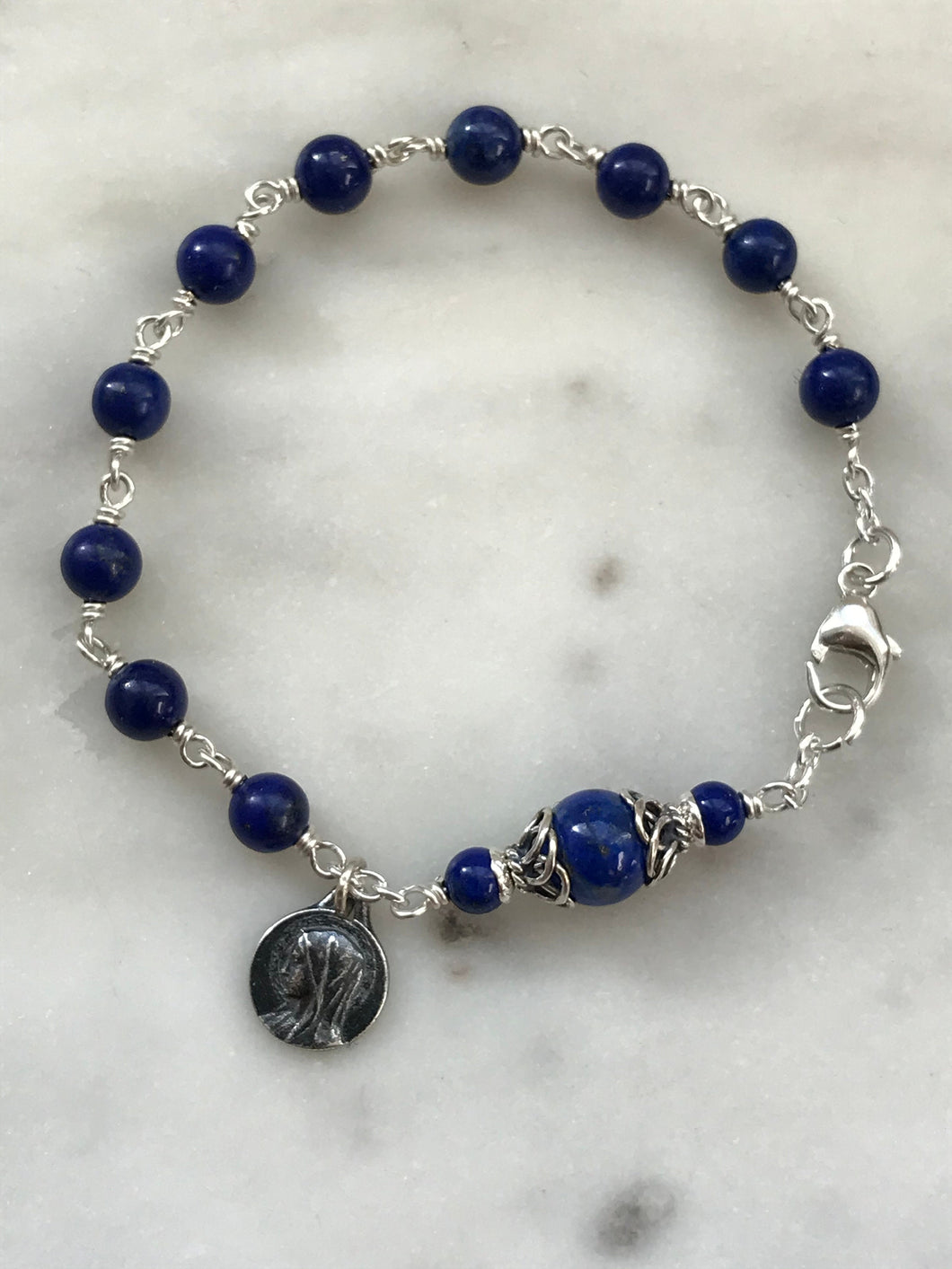 Lapis Rosary Bracelet - All Sterling - Wire-wrapped CeCeAgnes