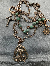 Load image into Gallery viewer, Emerald Rosary Necklace - Saint Michael- Miraculous Medal -Saint Benedict - Solid  Bronze
