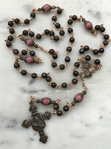 Bronze Carmelite Rosary - Saint Therese - Bronzite - Brown and Pink Gemstones CeCeAgnes