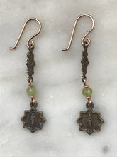 Load image into Gallery viewer, Miraculous Medal Earrings - Peridot and Bronze
